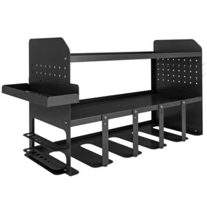 Imagine Outsunny Organizer pentru unelte de grădină 2-niveluri Suport scule cu cârlige Tăviță laterală până la 50 kg 61, 8 x 23 x 32, 7cm Negru | Aosom Romania