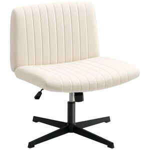 Imagine HOMCOM Scaun pentru Homeoffice reglabil pe înălțime, rotativ, cu aspect de in, pentru șezut cu picioarele încrucișate, suport până la 120 kg, alb crem | Aosom Romania
