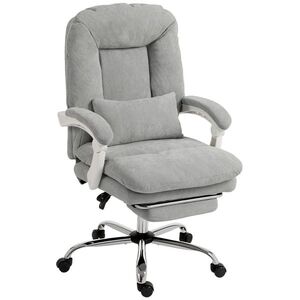 Imagine HOMCOM Scaun birou ergonomic, fotoliu de birou înclinabil din velur cu suport lombar, înălțime reglabilă, gri deschis | Aosom Romania
