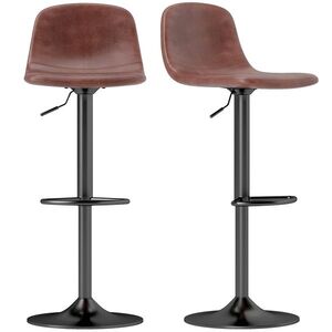 Imagine HOMCOM Set 2 Scaune Inalte Reglabile 360° cu Spatar si Suport pentru Picioare pentru Bucatarie Bar sau Sufragerie 40, 5x44x84-104 cm Maro | Aosom Romania