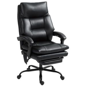 Imagine HOMCOM Scaun birou ergonomic fotoliu de birou din PU suport lombar gonflabil spătar înclinabil înălțime reglabilă negru | Aosom Romania