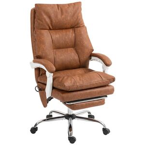Imagine HOMCOM Scaun birou ergonomic fotoliu de birou din PU suport lombar gonflabil spătar înclinabil înălțime reglabilă maro | Aosom Romania