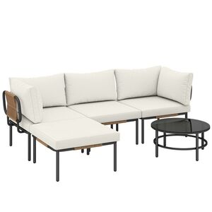 Imagine Outsunny Set Grădină, 5 Piese, Rattan Modular în L cu Perne, Culoare Bej | Aosom Romania