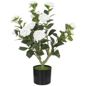 Imagine HOMCOM Plantă Artificială de Camelie 65cm Copac Artificial în Maceta cu Flori de Mătase Realiste 116 Hojas Efecto Musgo Alb | Aosom Romania