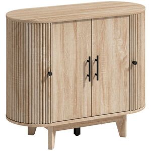Imagine HOMCOM Bufet living, mobilier de depozitare oval cu 4 uși și rafturi reglabile, 90 x 40 x 76 cm, stejar | Aosom Romania