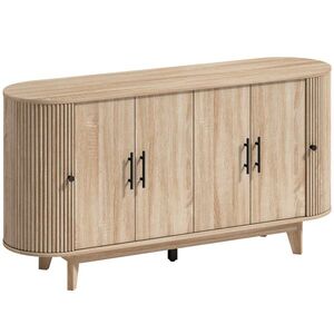 Imagine HOMCOM Bufet pentru living, mobilier de depozitare oval cu 4 uși și 2 rafturi reglabile, 147x40x76 cm, stejar | Aosom Romania