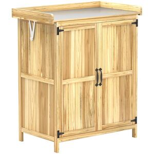 Imagine Outsunny Dulap Exterior, Depozit pentru Unelte cu Raft, din Lemn cu 2 Uși pentru Grădină, Terasă, Culoare Lemn Natural | Aosom Romania