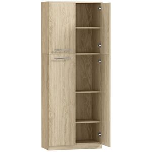 Imagine HOMCOM Mobilier de Depozitare cu 2 Dulapuri și Rafturi Reglabile din Lemn Stejar | Aosom Romania
