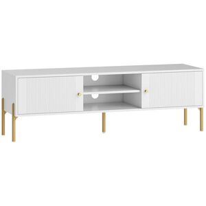 Imagine HOMCOM Comodă TV, mobilier TV pentru televizoare de până la 165, 1 cm cu 2 uși, 2 compartimente deschise, picioare din oțel, 140x38x45, 9cm, alb | Aosom Romania