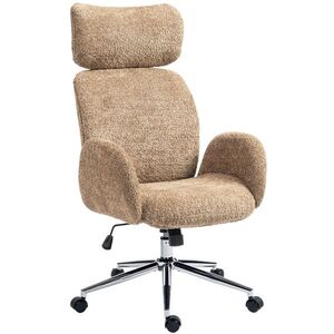 Imagine HOMCOM Scaun de birou cu tetieră reglabilă, scaun ergonomic pentru birou, funcție de înclinare, reglabil pe înălțime, Braun | Aosom Romania