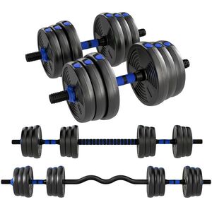 Imagine SPORTNOW Kit Gantere Fitness Gantere Reglabile 25 kg 3 în 1, Set de Greutăți Reglabil cu Bară de Extensie Albastru | Aosom Romania