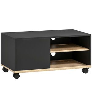 Imagine HOMCOM Corp TV pe roți cu frâne, mobilier TV cu dulap și raft reglabil, negru și stejar | Aosom Romania
