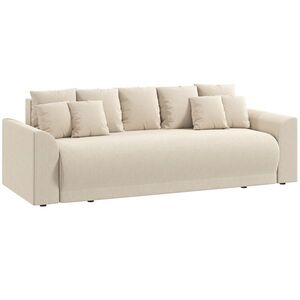 Imagine HOMCOM Canapea extensibilă 190x150cm, sofa 3 locuri cu funcție de dormit, perne, spațiu de depozitare, aspect corduroy pentru living, Bej | Aosom Romania