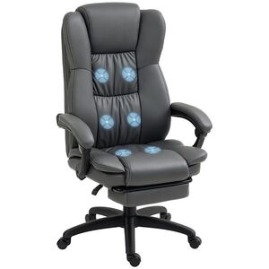 Imagine Vinsetto Scaun de birou reglabil cu suport pentru picioare, tetiere, funcție de masaj, piele ecologică, 68, 5x68, 5x113-121cm, Gri închis | Aosom Romania