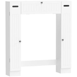 Imagine HOMCOM Dulap deasupra toaletei cu 2 dulapuri sertar basculant suport pentru hârtie și rafturi reglabile 88x18x98 cm Alb | Aosom Romania