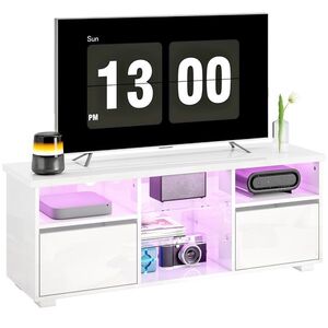 Imagine HOMCOM Suport TV 120 cm, suport televizor pentru televizoare de până la 55 inch cu iluminare LED și telecomandă, rafturi din sticlă alb | Aosom Romania