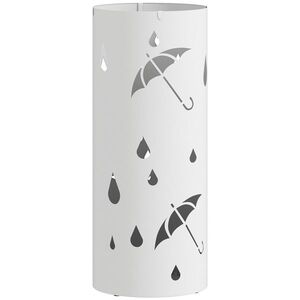 Imagine HOMCOM Suport pentru umbrele cilindric suport pentru umbrele tavă de scurgere amovibilă și 4 cârlige, Ø 17 x 41 cm, alb | Aosom Romania