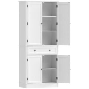 Imagine HOMCOM Dulap de bucătărie cu 4 uși, sertar și rafturi reglabile pentru bucătărie, 80 x 39, 5 x 186, 4 cm Alb | Aosom Romania
