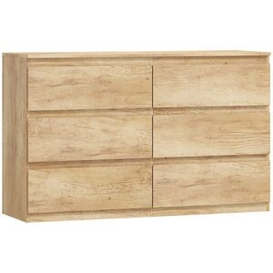 Imagine HOMCOM Comodă 6 sertare mobilier de depozitare fără mânere design minimalist 120 x 39 x 75 cm stejar | Aosom Romania