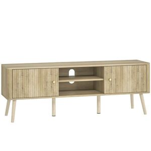 Imagine HOMCOM Comodă TV, mobilier pentru televizor până la 165, 1 cm cu 2 uși, 2 compartimente deschise, poliță reglabilă, 140x35x49cm, stejar | Aosom Romania