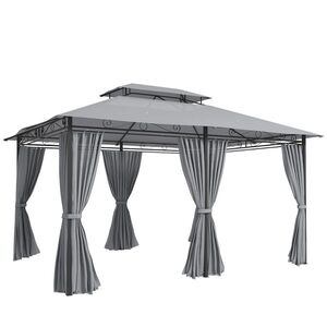 Imagine Outsunny Pavilion de grădină, pavilion outdoor cu perdele, acoperiș ventilat, gri închis | Aosom Romania