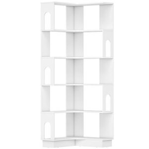 Imagine HOMCOM Bibliotecă de colț, etajeră de depozitare cu 6 niveluri și panouri laterale arcuite, 60 x 60 x 165, 5 cm, alb | Aosom Romania