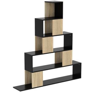 Imagine HOMCOM Etajeră de depozitare, bibliotecă geometrică cu 5 niveluri, pentru birou, living, dormitor, negru și lemn natural | Aosom Romania