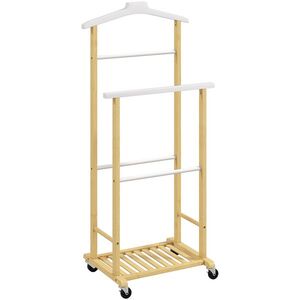 Imagine HOMCOM Cuier de Podea cu Roți, Bare și Poliță, din Bambus, Design Nordic, 47 x 33, 7 x 105, 5 cm, Culoare Lemn | Aosom Romania