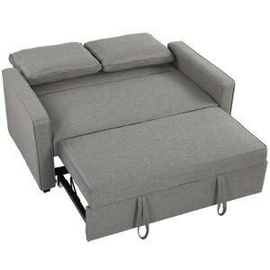 Imagine HOMCOM 3 în 1 Canapea Extensibilă 2 Locuri cu Spătar Reglabil pe 3 Poziții, 2 Perne, Material Textil Tip In Gri | Aosom Romania