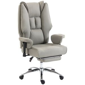 Imagine HOMCOM Scaun de birou ergonomic rabatabil cu suport picioare, spătar înalt, înălțime reglabilă, gri deschis | Aosom Romania