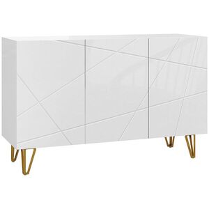 Imagine HOMCOM Dulap de Depozitare cu 2 Dulapuri și Raft Reglabil, din PAL și Metal, 120x40x75 cm, Alb și Auriu | Aosom Romania