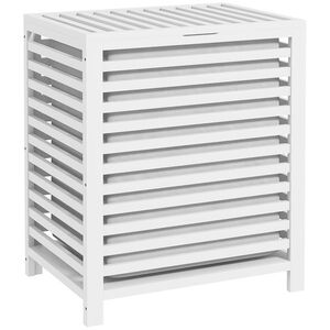 Imagine HOMCOM Coș pentru Rufe din Bambus Capacitate de 55L Coș pentru Rufe Murdare cu 2 Mânere și Sac Detașabil 50x36x60 cm Blanco | Aosom Romania