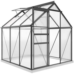 Imagine Outsunny Seră din Policarbonat și Aluminiu cu Ușă Glisantă și Fereastră Reglabilă pe Acoperiș, 3.6㎡, Gri | Aosom Romania