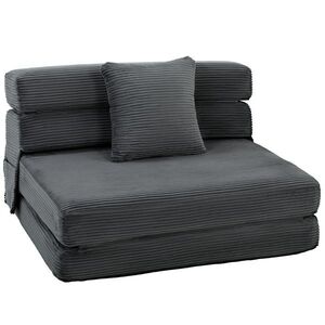 Imagine HOMCOM Fotoliu de podea Boneless Cloud 2-în-1, fotoliu de dormit pliabil cu aspect cord și pernă lombară, Gri închis | Aosom Romania