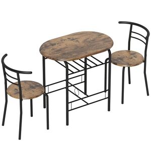 Imagine HOMCOM Set de sufragerie 3 piese, masă de bucătărie și scaune pentru 2 persoane cu raft, living, aspect lemn maro rustic | Aosom Romania