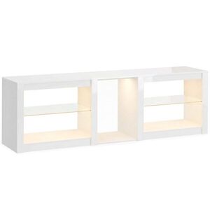 Imagine HOMCOM Lowboard TV cu iluminare RGB-LED, mobilier TV modern cu polițe din sticlă reglabile, pentru televizoare până la 190, 5 cm, alb | Aosom Romania