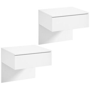 Imagine HOMCOM Set de 2 Noptiere Suspendate cu Sertar Montate pe Perete pentru Dormitor 40x35x36, 2 cm Alb lucios | Aosom Romania