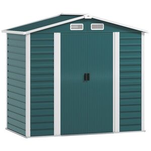 Imagine Outsunny Căsuță de Grădină din Metal cu Uși Glisante și Lacăt cu Chei, 2, 1x1, 2x1, 9m, Verde | Aosom Romania