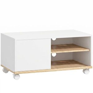 Imagine HOMCOM Board TV pe roți cu frâne, mobilier TV cu dulap și raft reglabil, Alb și Stejar | Aosom Romania