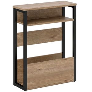 Imagine HOMCOM Măsuță Living Stil Industrial cu 2 Rafturi, Lemn și Metal, 46x18x58, 5 cm, Nuc Închis | Aosom Romania