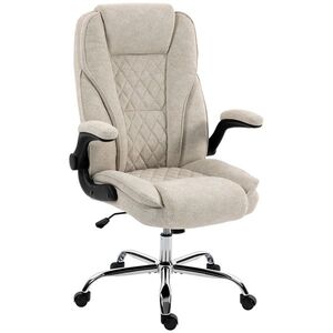 Imagine HOMCOM Scaun de birou, scaun ergonomic, înălțime reglabilă, accotoare rabatabile, 70 x 70 x 114-122 cm, bej | Aosom Romania