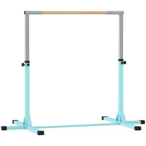 Imagine HOMCOM Bară de Gimnastică pentru Copii 3+ Ani, Înălțime Reglabilă, din Oțel și Lemn Masiv de Fag, Bleu | Aosom Romania