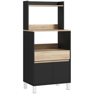 Imagine HOMCOM Mobilier pentru cuptor cu microunde, bufet de bucătărie cu dulap sertar raft superior, 60 x 40 x 131 cm stejar și negru | Aosom Romania