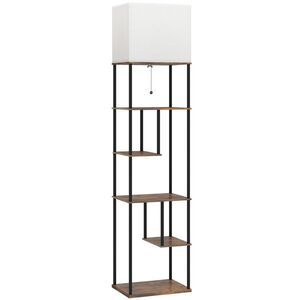 Imagine HOMCOM Lampadar cu etajere, lampadar de salon reglabil, telecomandă, 40 x 29 x 171 cm, maro rustic | Aosom Romania