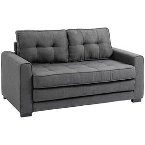 Imagine HOMCOM Canapea Extensibilă din Material Textil 2 Locuri cu Capitonaj și Arcuri, 151x75x85 cm, Gri | Aosom Romania