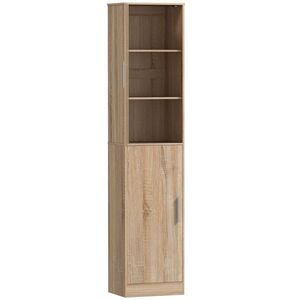 Imagine HOMCOM Dulap coloană pentru baie cu 2 compartimente și 6 rafturi reglabile, aspect lemn, 40x35x180 cm, culoare lemn | Aosom Romania
