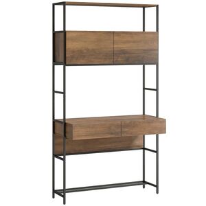 Imagine HOMCOM Birou pentru computer cu etajere și 2 sertare pentru home office, 185 cm înălțime, aspect lemn maro | Aosom Romania