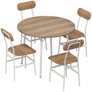 Imagine HOMCOM Set masă sufragerie cu 4 scaune, masă de bucătărie pentru 4 persoane, cadru metalic, natural | Aosom Romania