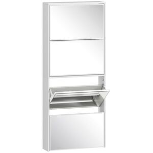 Imagine HOMCOM Dulap pentru Pantofi Economizor de Spațiu cu 4 Uși cu Oglindă 63x17x146 cm Alb | Aosom Romania