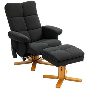 Imagine HOMCOM Fotoliu de Masaj cu Functie de Intindere si Taburet, Inclinare 145°, Poliester, 80 x 86 x 99 cm, Negru | Aosom Romania